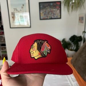 Mitchell & Ness Red Chicago Black Hawks Cap with Nostalgia Co. Tag